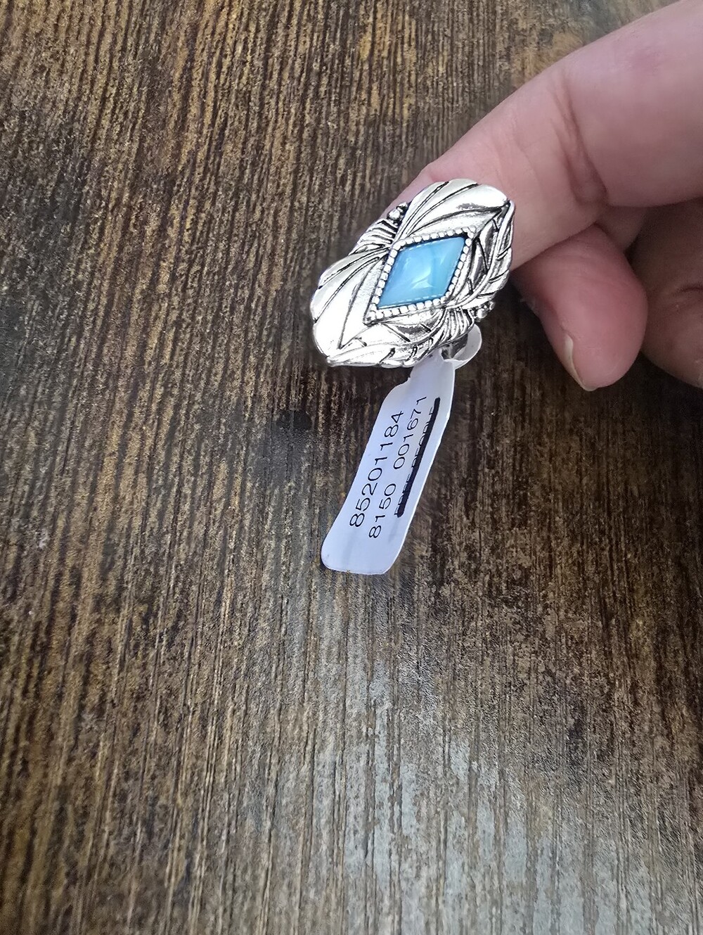 NWT! Free People, Silver-Tone Ring with Turquoise Blue Stone, Size 6
